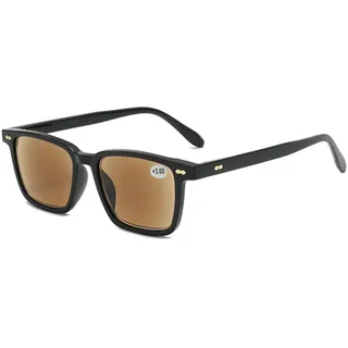 Lanomi Lesebrille Blaulichtfilter mit Sonnenschutz Getönt Lesehilfe Sehhilfe Damen Herren Sonnenlesebrille Rechteckige Sonnenbrille mit sehstärke Schwarz Rahmen Braun Linse 2.0 - L