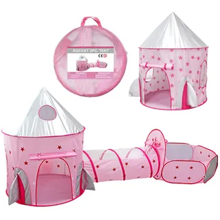 Benebomo Spielzelt mit Tunnel, kinderzelt für drinnen,3-in-1-Kinderzelt mit Tunnel und Bällebad, Spielzelt mädchen, Spielhaus Indoor, Rosa