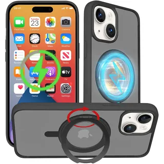 Stoßfeste Hülle für iPhone 15, MagSafe-kompatibel, 360°-Ständer