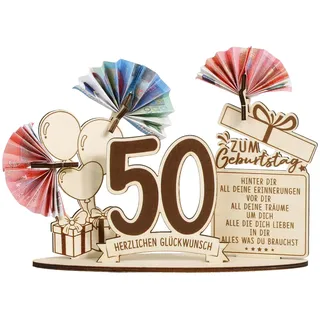 BOFUNX Geldgeschenke zum 50. Geburtstag für Männer Frauen Holz Verpackung Geschenke 50 Geburtstag Jubiläum Geburtstag Holz Schild Gästebuch Geburtstagsgeschenk 50 Geburtstag Geschenk Tischdeko