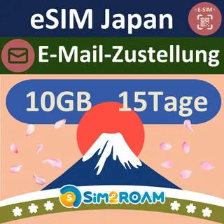 Japan eSIM – 10 GB Daten für 15 Tage | Kostenlose Testdaten in Europa | Reise-eSIM | Zwei japanische Netzbetreiber: SoftBank & KDDI | Sofortige E-Mail-Zustellung | Keine Telefonnummer