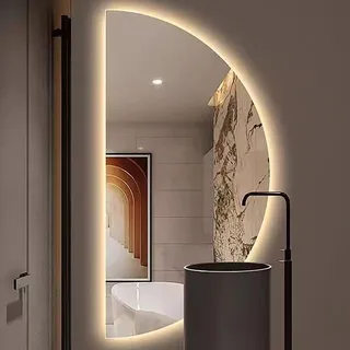 Halbrunder Badezimmerspiegel, 3 Farben Dimmbar, One Touch Smart Anti-Beschlag, 40x80cm, 50x100cm, Großer Unregelmäßiger Wandspiegel, HD Makeup Spiegel, Explosionsgeschützt ( Color : Right 3 colors , S