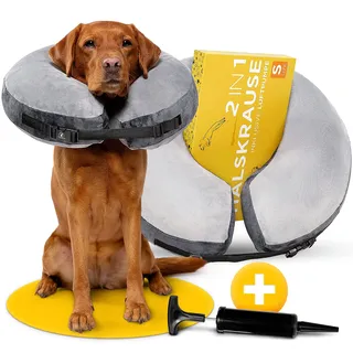 Halskrause Hund - Rasche Genesung an verletzten oder operierten Stellen - S | Aufblasbarer Hundekragen Leckschutz - Halskrause weich - Kragen für Hunde nach OP - Schutzkragen Hund