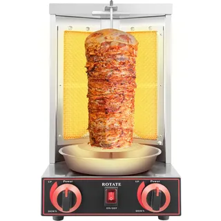 DAOHHFO 3000W 220V Dönerspieß Maximale Kapazität 12KG 360° Dönergrill für Zuhause, SchaschliKGrill Rotissiere Hähnchengrill Gyros Kebab, Tischgrill, Vertikalgrill aus Edelstahl