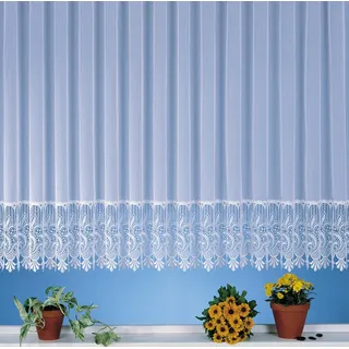 heimtexland edle Store Gardine aus Websablé transparent mit echtem Makramee Sockel in rein weiß - HxB 120x300 cm für Dekorationsbreite 90-130 cm - Ökotex Macramé Vorhang Typ516