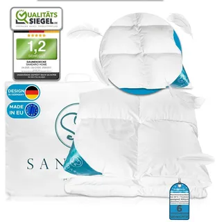Sandaro Home Daunendecke 135x200 cm – Ganzjahresdecke mit 1100g Füllung aus 70% Daunen & 30% Federn, warme Steppdecke, Natur Baumwollbezug, Allergiker geeignet - Weiß