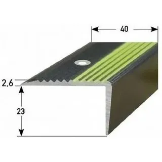 Treppenkante / Treppenkantenprofil / Winkelprofil (größe 23 Mm X 40 Mm) Aus Aluminium, Mit Abriebfester Spezialemaillierung Und 5 Nachleuchtenden Rillen, Gebohrt, Von Auer Metall -dunkelgrau-1000