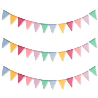 Wimpelkette Outdoor Bunt, 3 Stück 4M Girlande Wimpelkette, Wimpelgirlande Pastell Regenbogen für Geburtstag Hochzeit Jugendweihe Einschulung Festival Party Kinderzimmer Dekoration