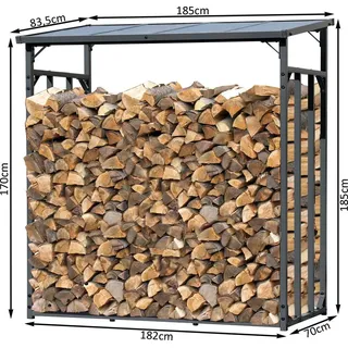 Quick Star Kaminholzregal Anthrazit XXL 185 x 70 x 185 cm Promotion Garten Kaminholzunterstand 2,3 m3 Kaminholzlager Stapelhilfe Aussen