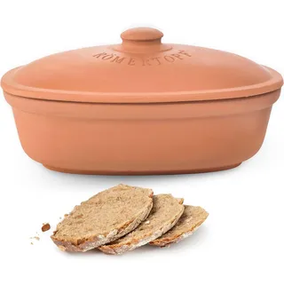 Römertopf Brottopf MAXI Terrakotta – 6,5 L Aufbewahrungsbehälter aus atmungsaktivem Naturton – Brotbox oval mit Deckel – luftdurchlässig & spülmaschinengeeignet