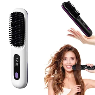 Cefryna stylingbürste, Die ERSTE intelligente Syling-Bürste Haarbürste für kurzes Haar,Kabellose Haarbürste mit LED-Anzeige, 3 Temperaturstufen tragbare, wiederaufladbare Bürste (Weiß)