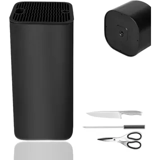 Sightday Messerblock Ohne Messer,Universal Messerblock Schwarz Mit Scherenschlitz Und Schleifstein,Knife Block Abnehmbar Abflussdesign,Unbestückte Messerblöcke Für Alle Küchenmesser(22 * 12.3CM)