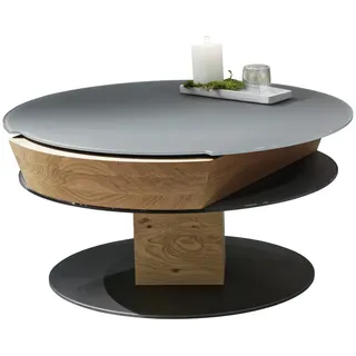 Voglauer Couchtisch, Anthrazit, Eiche, Hellgrau, Holz, Metall, Glas, Wildeiche, furniert, rund, Säule, Bodenplatte, 35.5x80x80 cm, Goldenes M, Made in Austria, Stauraum, höhenverstellbar, Wohnzimmer, Wohnzimmertische, Couchtische, Couchtische Glas