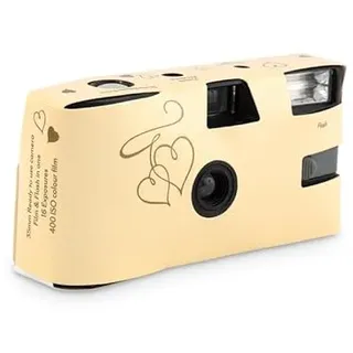 Weddingstar Einwegkamera mit Blitz, Einweg-Filmkamera, 35 mm, für Hochzeits- oder Partygeschenke, goldfarbene verzauberte Herzen (10 Stück)