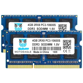 8GB Kit (2x4GB) DDR3 1333MHz PC3 10600S 4GB SODIMM 204-Pin Non-ECC 1.5V CL9 2Rx8 Dual Rank Notizbuch Arbeitsspeicher