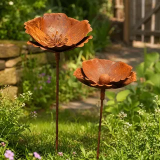 Rostige Gartendeko 2er Set Rost Deko für Garten Cortenstahl Gartenstecker Metall Herbstdeko Draußen Herbst Deko Rostige Gartendeko Rost Vintage Beetstecker Garten Deko Draußen