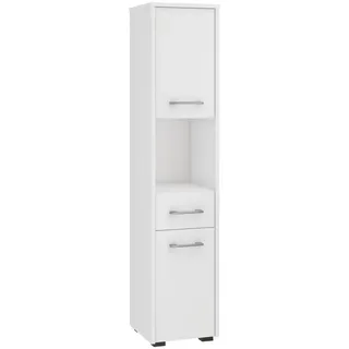 home collective Badezimmerschrank schmal weiß mit 2 Türen und Schublade, 140 cm hoch, 30cm breit und tief