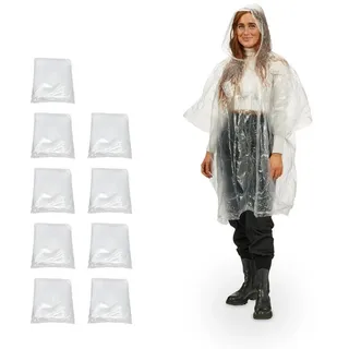 Relaxdays unisex Einweg-Regenponcho transparent Einheitsgröße 10 St.