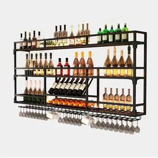 Weinregal Zur Wandmontage Aus Metall, Flaschenregal Industrial Mit Weingläserhalter, Wand Flaschenhalter,Weinregale Eisen Mit Glashalter, Aufbewahrungsregal,Für Bar Zuhause Küche Restaurant(140cm/55in