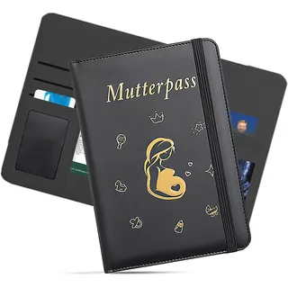 Mutterpass Schutzhülle, Deutscher Mutterpass, Mutterpasshülle aus Kunstleder, Mutterkindpasshülle mit 9 Fächern, Als Schwangerschaft Verkünden Geschenk für Schwangere und Werdende Mütter, Schwarz