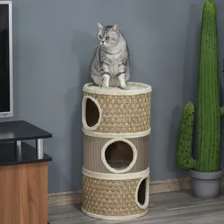 PawHut Katzenkratzbaum Kratztonne 3 Ebenen mit Sisal und Plüsch 37,5x37,5x70cm ideal für Katzenliebhaber Aosom.de