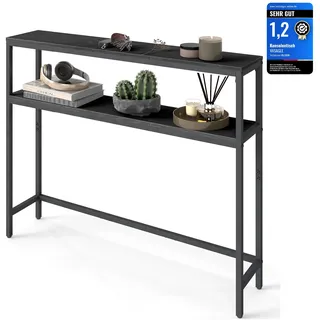 VASAGLE Konsolentisch, schmaler Sofatisch mit 2 Ablagen, 20 x 100 x 80 cm, Flurtisch, 2 Ebenen, für Flur, Wohnzimmer, Schlafzimmer, anthrazitgrau-tintenschwarz LNT131B22