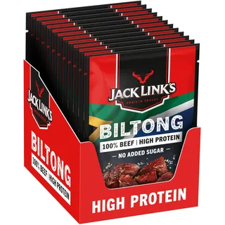 Jack Links Biltong Jerky Original – 12er Pack (12 x 60g) – Glutenfreier Fleisch Snack - High Protein Reiches Trockenfleisch für Gym, Fitness, Outdoor - Kalorienarme Protein Snacks - Rindfleisch Chips