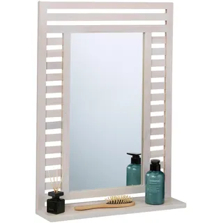 Relaxdays Badspiegel, Wandspiegel mit Ablage, Walnuss Holzrahmen, Badezimmerspiegel, HxBxT: 70 x 50 x 12 cm,