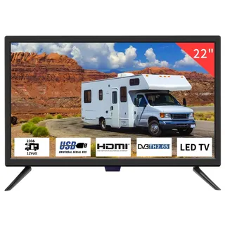 ZOSHING TV 22 Zoll,HD 1080P TV Mit Digitalen Tunern DVB-T2 Freeview Empfangen Sie,12Volt TV Mit HDMI,USB,RCA,VGA Eingängen Für zu Schlafzimmer, Wohnmobile