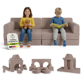 Juskys Kinder Spielsofa Kayo - Rosa, baubare Stapelsteine für Kinder, pflegeleichte Kindercouch aus Cord