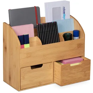 Relaxdays Schreibtisch Organizer Holz 26x33x13,5 cm Natur 2 St.