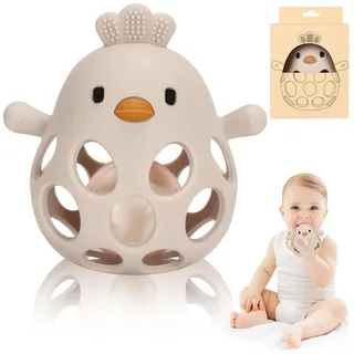 Venditer Silikon Babyrassel Hühnchen Beißring Baby, Sensorische Beißring Spielzeuge, Baby Spielzeug, Silikon Beißring, Motorik Spielzeug, Montessori Spielzeug, Rassel Baby, Babyspielzeug Beige
