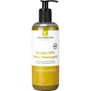 GREENDOOR Sparpackung Massageöl Golden SPA 500ml, natur-reines BIO Jojobaöl und Aprikosenkernöl, Öl für natürliche Massage, entspannender Duft, hervorragendes Körperöl, Geschenke