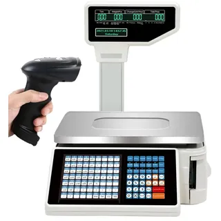 Waage Mit Etikettendruckwaage, Verbesserte Etiketten Druckwaage FüR Lebensmittel, 30 Kg Tragkraft, Mit Etiketten- Und Belegdrucker, Barcode-Druck FüR SupermäRkte Und EinzelhandelsgeschäFte(B)