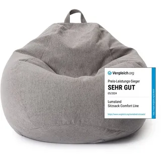 Lumaland Sitzsack Comfort Line | Indoor Beanbag 90x110x50cm mit mehr als 1,9 Mio. anpassbaren EPS-Perlen | Weiches & Komfortables Bodenkissen | Sessel für Kinder & Erwachsene | 250 L [Hellgrau]