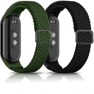 KoGiio 【2 Stück Geflochtenes Armband für Xiaomi Smart Band 9 /Xiaomi Smart Band 8 /Xiaomi Mi Band 9/8,Ersatzband Uhrenarmband für Xiaomi Smart Band 8 /Xiaomi Mi Band 8 Schwarz & Grün