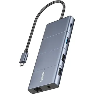 Anker 565 11-in-1 USB-C Hub, Docking-Station mit 10 Gbps USB-C & USB-A Datenports, 4K HDMI, DisplayPort, 100W PD, 2 USB 2.0 Daten, Ethernet, AUX, microSD & SD, Für MacBook Pro und mehr