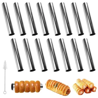 SMYJDMM Cannoli Backform, 15 Stück Cannoli Röhrchen, Schillerlockenform Schaumrollen Hörnchen Edelstahl Schaumrollenform Klein für Kuchen Spritztüllen Spirale Horn Backform Backzubehör