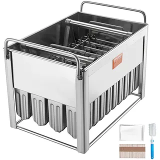 Vevor Kommerzielle Formen für Eis am Stiel, 40 Stk. Rundkopf-Eisformen mit Doppelschlitz, Formen für Eis am Stiel aus Edelstahl, Formenhalter für Eismaschine mit 50 Stück Eisstielen und Beuteln