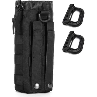 Verbesserte Sport-Wasserflaschen-Beutel, taktischer Kordelzug, Molle-Wasserflaschenhalter, Reise-Netz-Trink-Tragetasche mit Beuteln (Schwarz, 1 Stück)