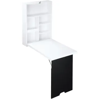 Wandklapptisch Mit Hängeregal Und Integrierter Kreidetafel, Weißes Mdf