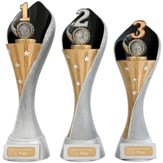 Pokal Set Zahl Platz 1 2 3 Serie AUXON Trophäe mit Gravur
