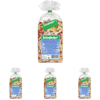 Seitenbacher Müsli Fitness Mischung I Vollkorn I ganze Himbeeren I Zartbitterschokolade I Mandelbättchen (1 x 750 g) (Packung mit 4)