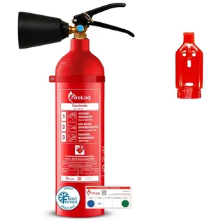 FireLoq 2kg Co2 Kohlendioxid im Stahl Behälter Dauerdruck Feuerlöscher für elektrische Anlagen und EDV 34B 2 LE Dauerdruck inkl. Prüfnachweis/Wandhalter
