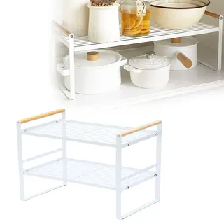 Jarshtime Aufbewahrungsregale für die Küche 2 Etagen 40cm Gewürzregal Stehend Küchenregal für Arbeitsplatte Küchenschrank Organizer weiß