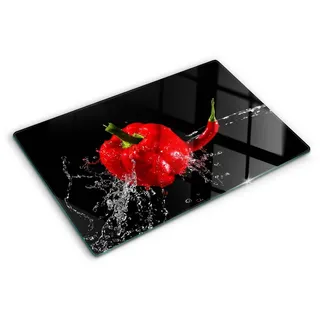 Tulup Kräuterschneidebrett Herdabdeckplatte Glasabdeckplatte Gehärtetes Glas Küche Spritzschutz, (1-St), Chili-Pfeffer 80 cm x 52 cm