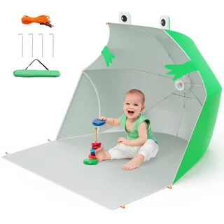 Strandmuschel Pop Up mit Uv Schutz,Sandkasten Muschel mit Bodennägel Winddicht,Baby Strandmusche für Strand, Park, Camping,Rasen,Uv Schutz Lsf 50+,Hundezelt Outdoor,Frosch,Grün