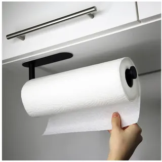 VonBueren Küchenrollenhalter ohne Bohren | Farbe: schwarz | Rollenhalter Montage unter dem Schrank oder an der Wand | Halter für Küchenrolle