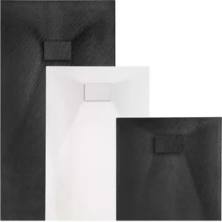 VILSTEIN Duschwanne 160x90 cm | Steinoptik, Schieferoptik | Design Duschtasse | Flach, Antirutsch | Schwarz | inkl. Standard Abdeckung