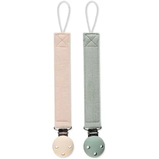 meanus Schnullerkette, Schnullerhalter aus Baumwolleband und silikon clip for Mädchen und Jungs, Baby Schnullerkette Clip Geschenk zum Baby, BPA-frei, 2er-Pack (Moody Blue+Milk White)